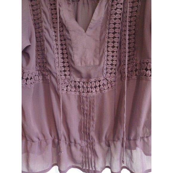 Daniel Rainn amethyst boho blouse L crochet semi-sheer peasant pullover top - Picture 4 of 9